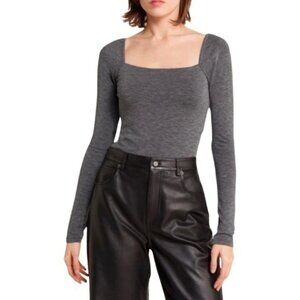 TREASURE & BOND Women's NWT Squareneck‎ Jersey Top in Heather Gray | Size S